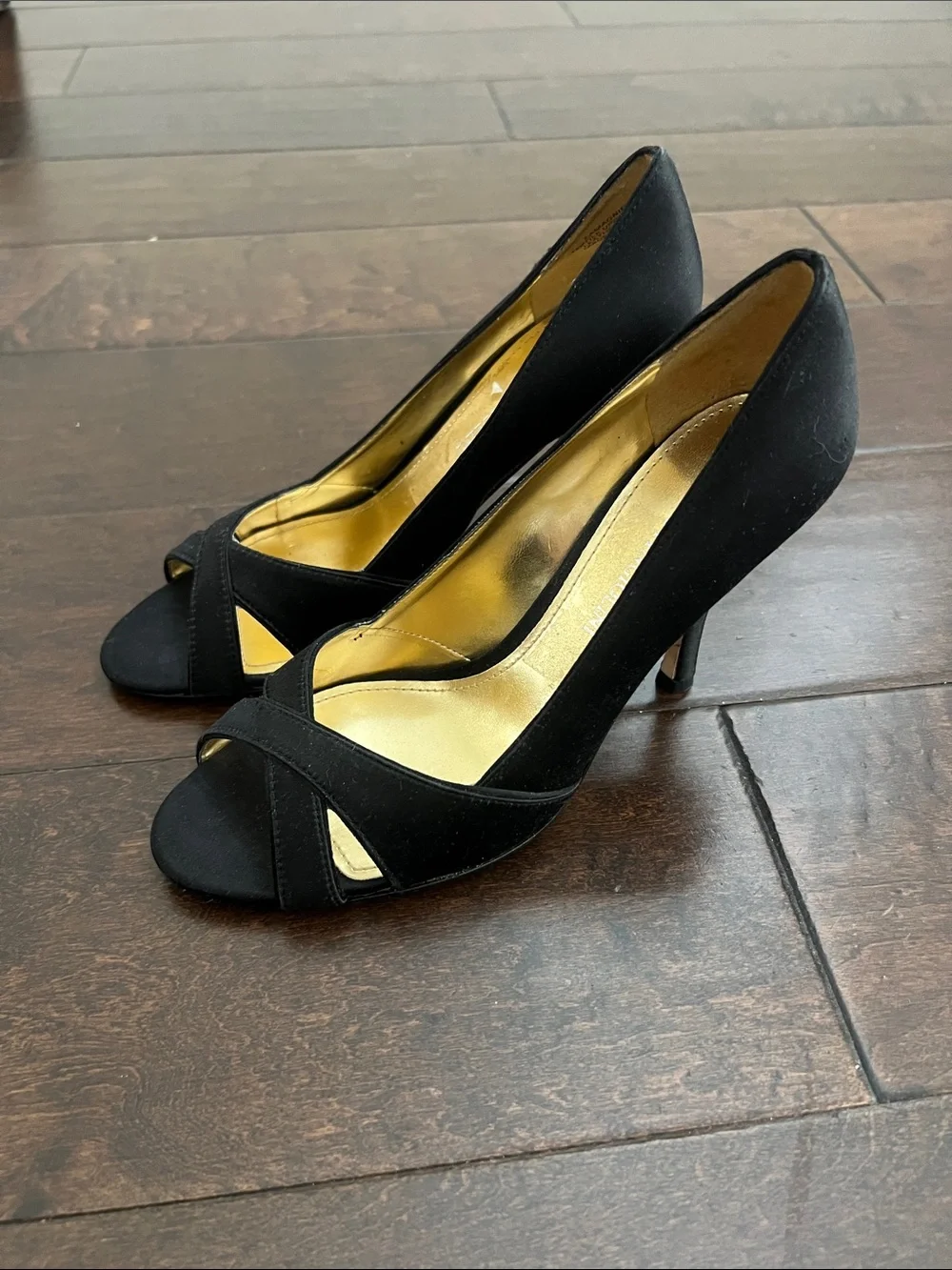 Enzo Angiolini Black Open-Toe Crisscross Pumps